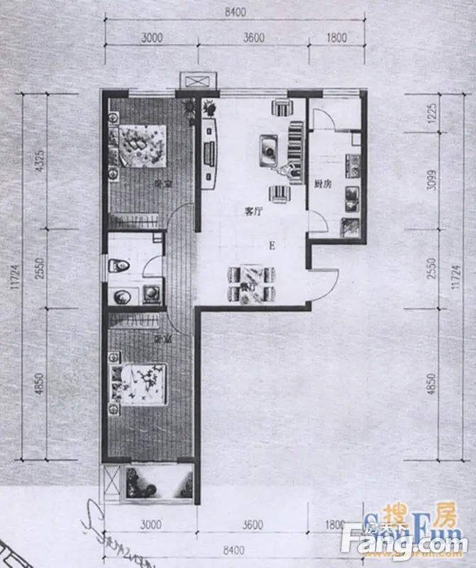 和谐嘉园和谐嘉园 2室 户型图 2室2厅2卫1厨 90.00㎡